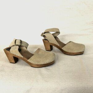 Funkis Suede Ankle Strap Clogs